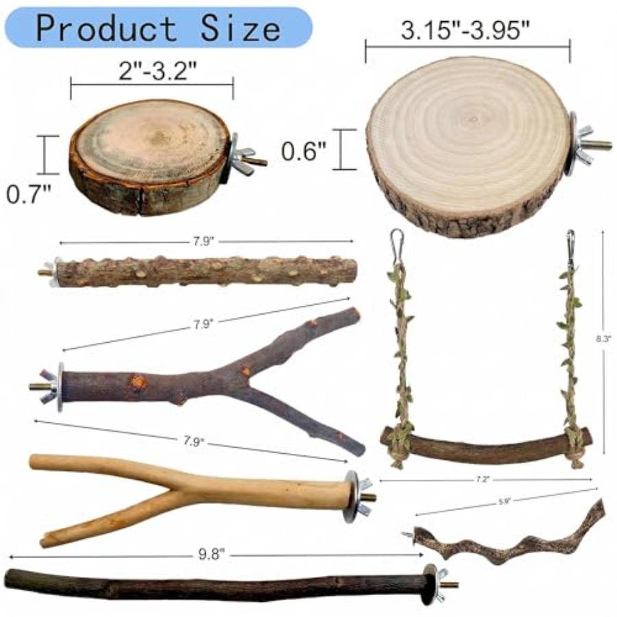 8PCS natural wood bird perches - Health & Wellness Unlimited ulasan dan harga